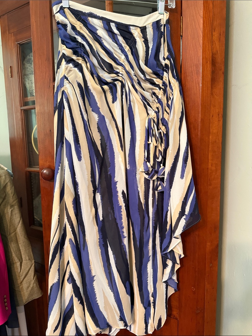 Gently used Misa black/navy/blue/cream/beige Stripe Ruffled Midi Skirt size M